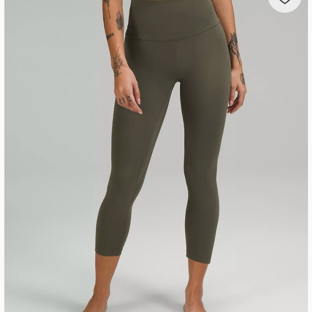 Olive Green High-Waisted Cropped Lululemon Leggings